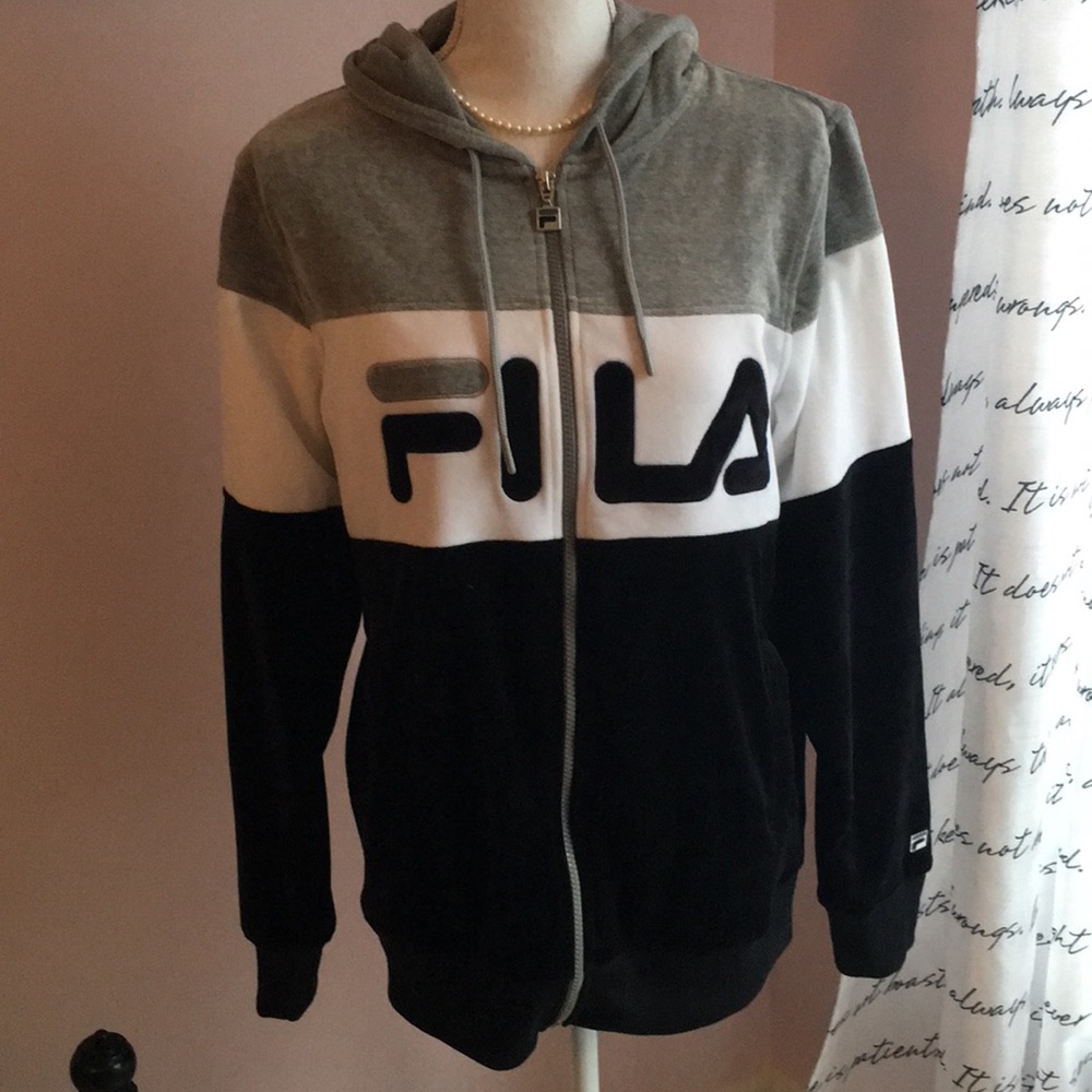💯 Auth FILA 🔥 Thick Velour Logo Jacket Sz Large